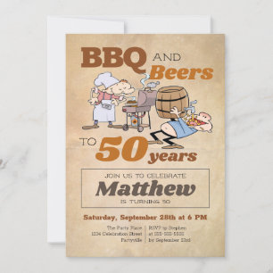 Invitation Caricature rustique BBQ Et Bières 50e anniversaire