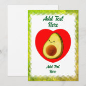 Invitation Caricature Vert De L'Avocado Dans Le Coeur Rouge V (Devant / Derrière)