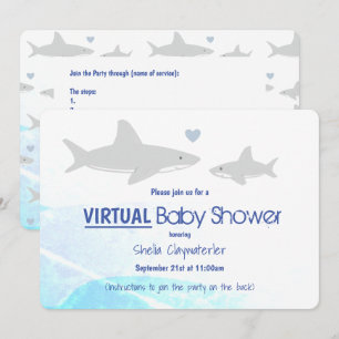 Invitation Caricature virtuelle Baby shower blanc gris bleu r