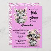 Invitation Caricature Zebra mignon safari jungle filles parti (Devant / Derrière)