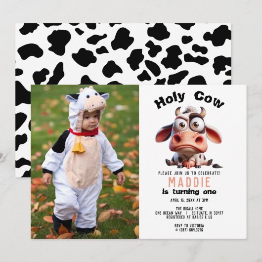 Invitation Caricatures de la vache sainte Je suis une vilaine (Devant / Derrière)