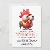 Invitation Caricatures du coq mignonne 3ème anniversaire (Devant)