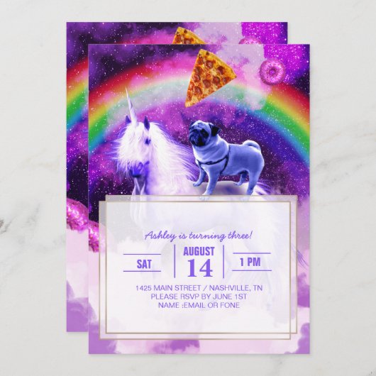 Invitation Carlin arc-en-ciel dans l'espace chevauchant une l (Devant / Derrière)