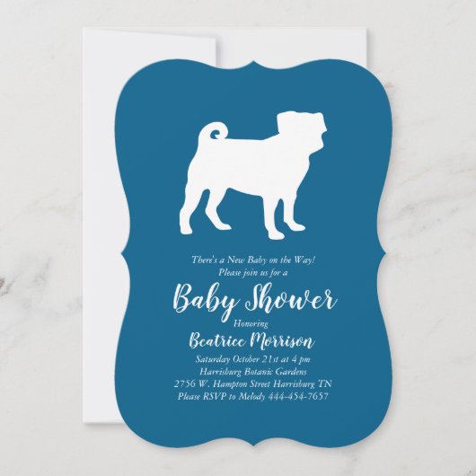 Invitation Carlin chien Baby shower bleu pour garçon (Devant)