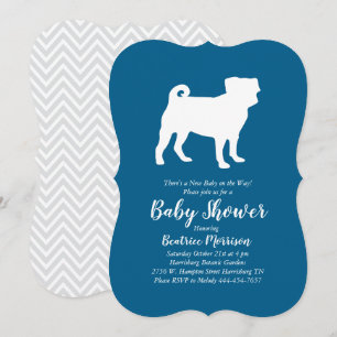 Invitation Carlin chien Baby shower bleu pour garçon