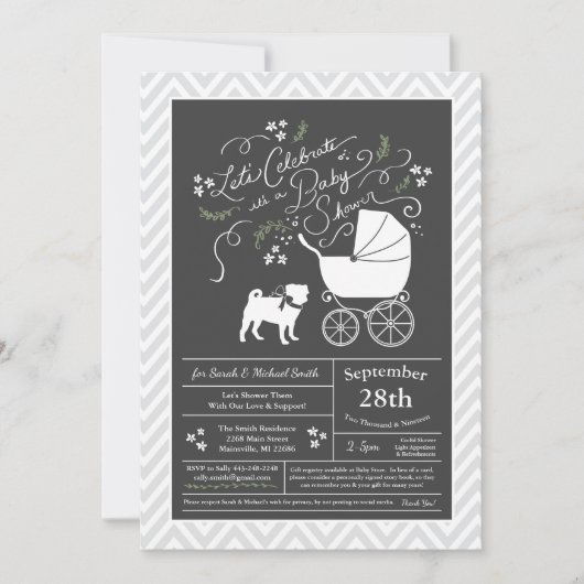 Invitation Carlin Chien Baby shower Genre gris neutre (Devant)