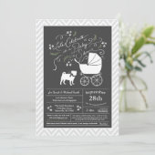 Invitation Carlin Chien Baby shower Genre gris neutre (Debout devant)
