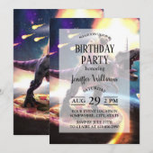 Invitation Carlin équitation dinosaur licorne dans l'espace (Devant / Derrière)