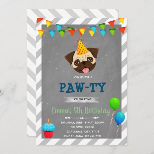 Invitation Carlin fête d'anniversaire (Devant / Derrière)