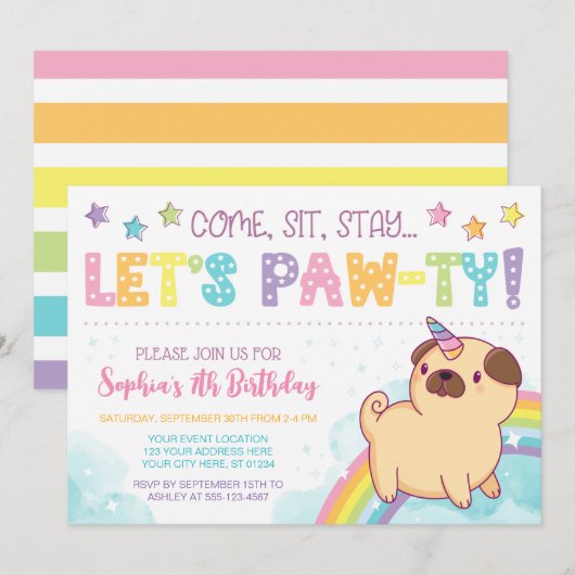 Invitation Carlin Unicorn Anniversaire Invitation, Carlin Ann (Devant / Derrière)