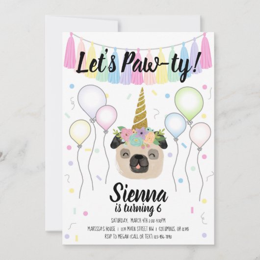 Invitation Carlin Unicorn Chien Chien Chien Chien Chien Anniv (Devant)