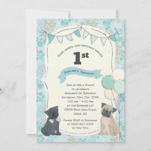 Invitation Carlins et baisers Chien Chien Coquelicot Photo An (Devant)