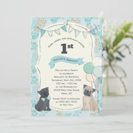 Invitation Carlins et baisers Chien Chien Coquelicot Photo An (Debout devant)