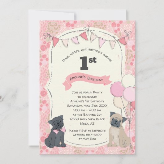 Invitation Carlins et baisers Chien Chien Coquelicot Photo An (Devant)