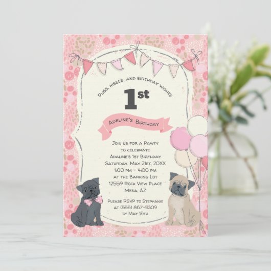 Invitation Carlins et baisers Chien Chien Coquelicot Photo An (Debout devant)