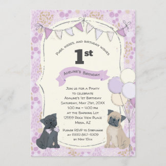 Invitation Carlins et baisers Chien chiot photo Anniversaire