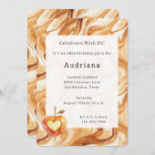 Invitation Carmel Cream Heart Apple Caramel Birthday (Devant / Derrière)