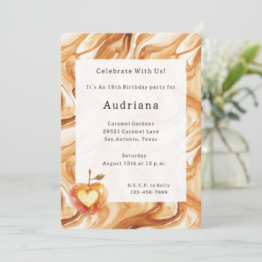 Invitation Carmel Cream Heart Apple Caramel Birthday (Debout devant)