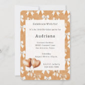 Invitation Carmel Cream Heart Balloons Bows Caramel Birthday  (Devant)