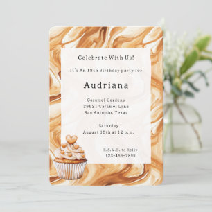 Invitation Carmel Cream Hearts Caramel Cupcake Anniversaire
