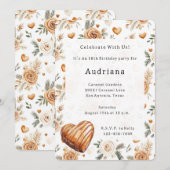 Invitation Carmel Cream Hearts Floral Caramel Birthday  (Devant / Derrière)
