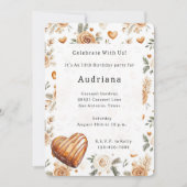 Invitation Carmel Cream Hearts Floral Caramel Birthday  (Devant)