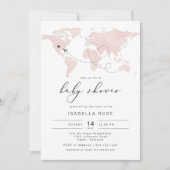 Invitation CARMEN Blush Pink Map Voyage Baby shower d'aventur (Devant)