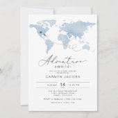 Invitation CARMEN Dusty Blue Map Baby shower d'aventure (Devant)