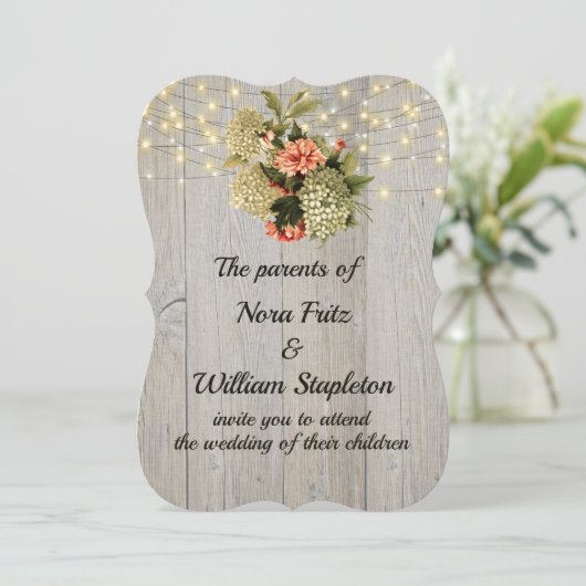 Invitation Carnation rose romantique blanche Hydrangée (Debout devant)