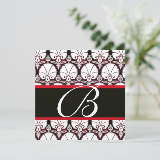 Invitation CARNATIONS DE DAMASK ROUGE BLANC MONOGRAM champagn (Debout devant)