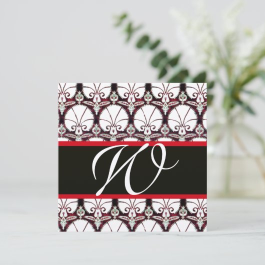 Invitation CARNATIONS DE DOMMAQUES ROUGES NOIR MONOGRAM Gold (Debout devant)