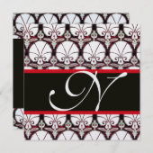 Invitation CARNATIONS DE DOMMAQUES ROUGES NOIRS MONOGRAM Glac (Devant / Derrière)