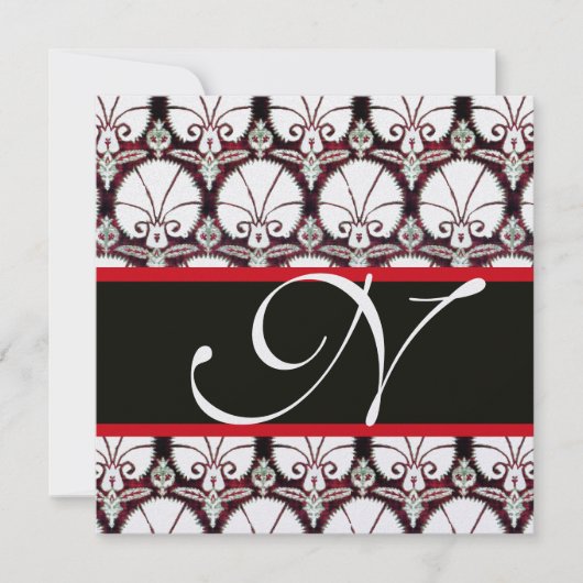 Invitation CARNATIONS DE DOMMAQUES ROUGES NOIRS MONOGRAM Glac (Devant)