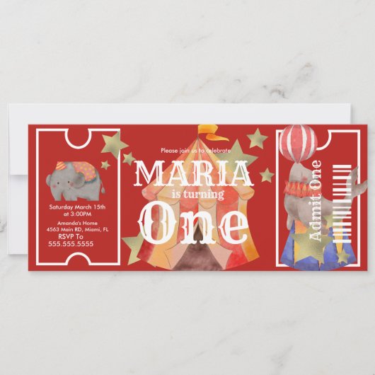 Invitation Carnaval Aquarelle Cirque Anniversaire Billetterie (Devant)