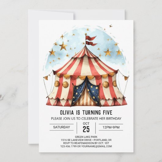 Invitation Carnaval Aquarelle Magique Cirque Anniversaire (Devant)