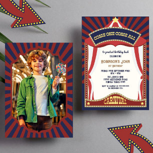 Invitation Carnaval bleu et rouge Retro
