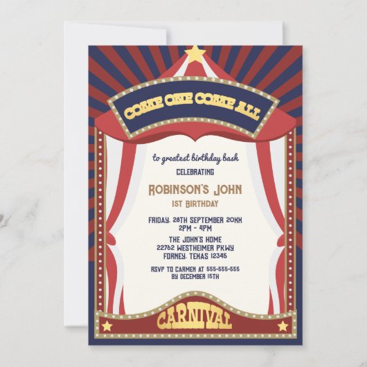 Invitation Carnaval bleu et rouge Retro (Devant)