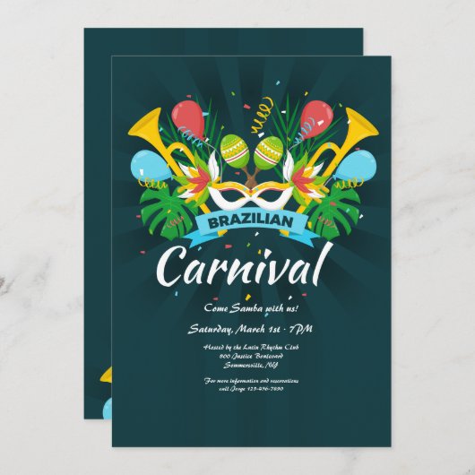 Invitation Carnaval brésilien (Devant / Derrière)