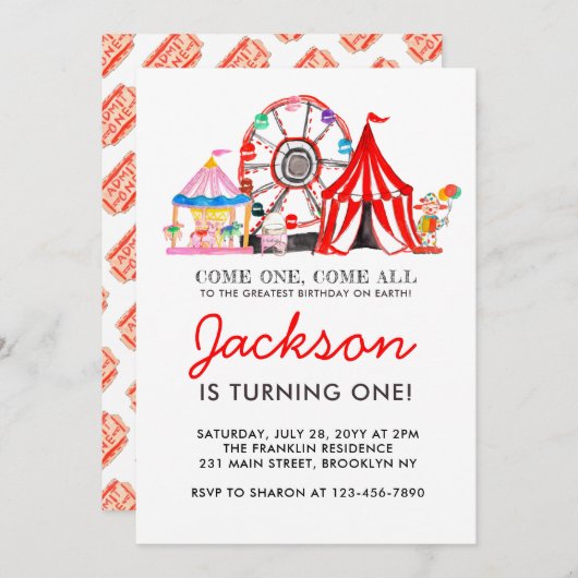Invitation Carnaval Circus Fair Party Enfant Anniversaire Inv (Devant / Derrière)