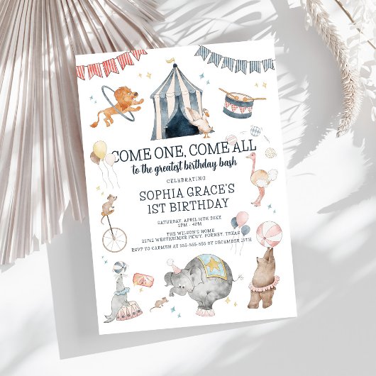 Invitation Carnaval Circus Party Thème 1er anniversaire