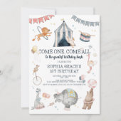 Invitation Carnaval Circus Party Thème 1er anniversaire (Devant)