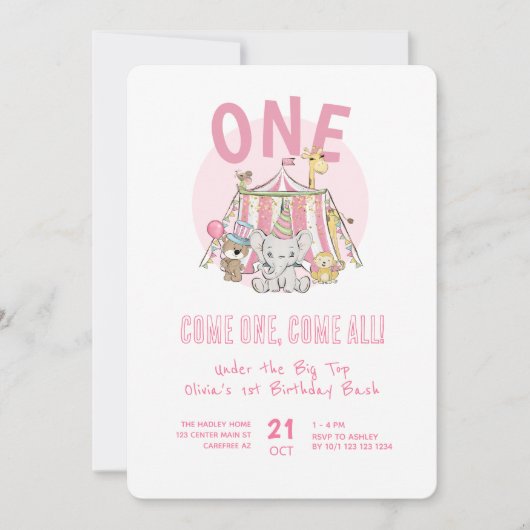 Invitation Carnaval Cirque 1er Anniversaire Bash (Devant)