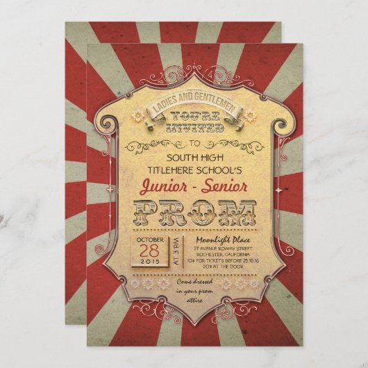 Invitation carnaval - cirque bal vintage (Devant / Derrière)