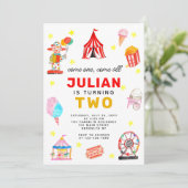 Invitation Carnaval Cirque Tente Clown Popcorn Enfant Anniver (Debout devant)