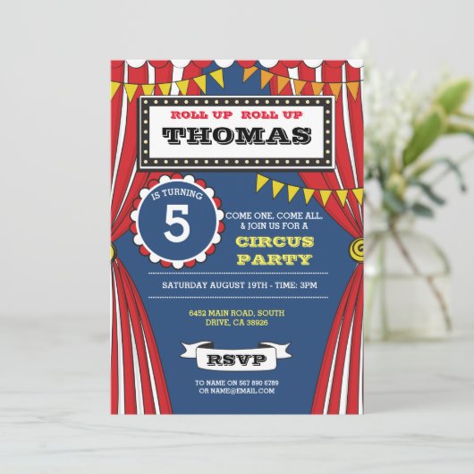 Invitation Carnaval de cirque Anniversaire Fun Tent Invitatio (Debout devant)