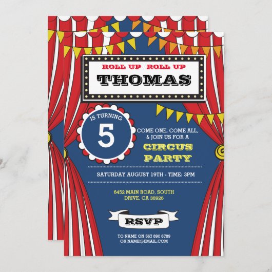 Invitation Carnaval de cirque Anniversaire Fun Tent Invitatio (Devant / Derrière)