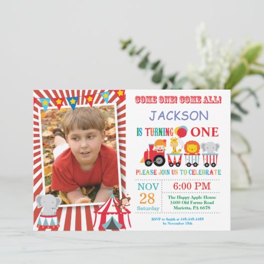 Invitation Carnaval de cirque fête d'anniversaire (Debout devant)