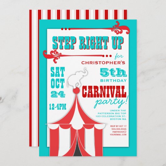 Invitation Carnaval de cirque fête d'anniversaire Big Top Inv (Devant / Derrière)
