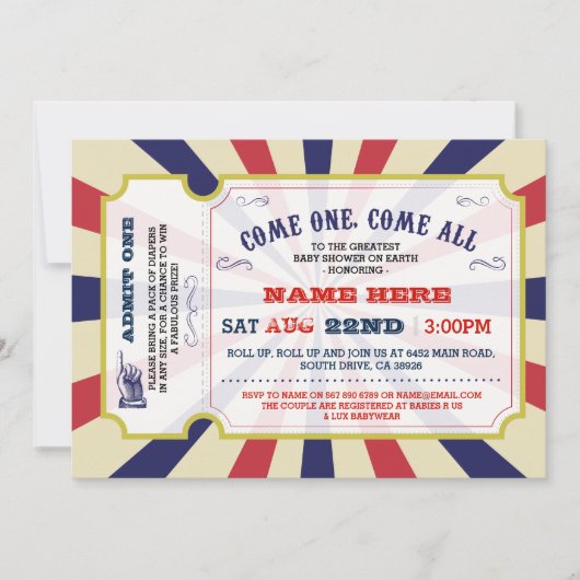 Invitation Carnaval de cirque Révélation de genre Baby shower (Devant)