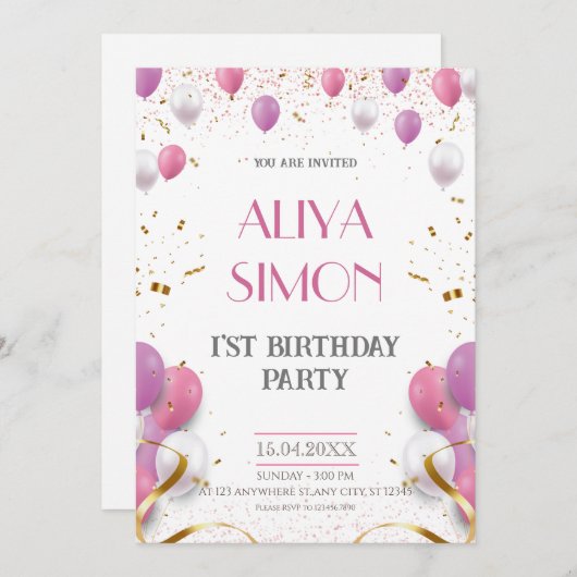 Invitation Carnaval de la Joy First Birthday Party (Devant / Derrière)